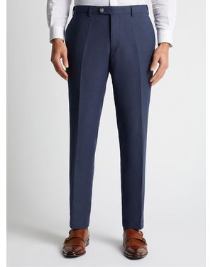 Remus Uomo Dark Peppe Tapered Fit Linen Blend Suit Pants - Blue