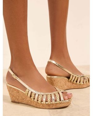 Friends Like These Faux Leather Braided Strap Slingback Summer Mid Wedges - Natural