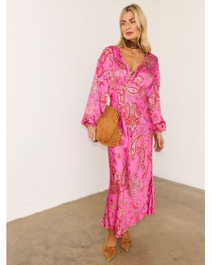 Never Fully Dressed Paisley Emma Long Sleeve Petite Dress - Pink