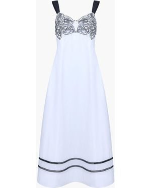 French Connection Cambria Cotton Embroidered Bust Midi Dress - White