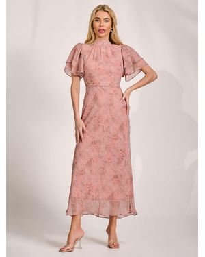 Jolie Moi High Neck Angel Sleeve Chiffon Maxi Dress - Pink