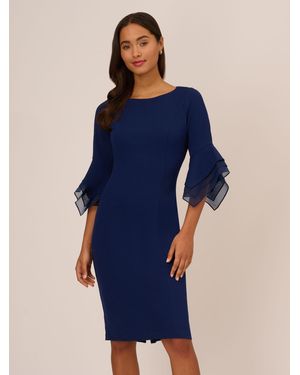 Adrianna Papell Petite Knit Crepe Tiered Sleeve Dress - Blue
