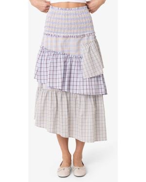Amy Lynn Thea Multi Check Smocked Tiered Skirt - White