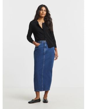 Simply Be Mid Wash Maxi Skirt - Blue