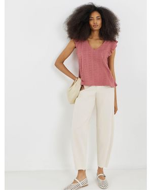 Simply Be Simply Be V-Neck Ruffle Sleeve Stretch Broderie Top - Pink