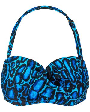 Seaspray Serengeti Animal Print Gathered Bandeau Bikini Top - Blue