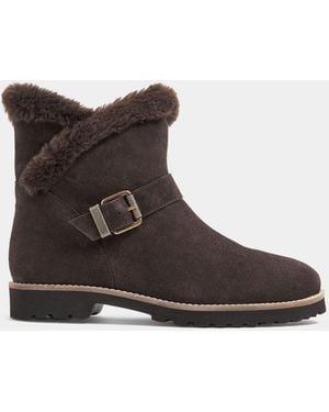 Evans Wide Fit Round Faux Fur Leather Boots - Brown