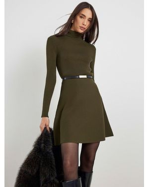 River Island Flippy Crew Neck Belted Knitted Mini Dress - Green