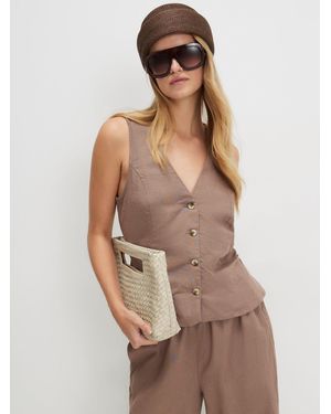 River Island Sleeveless Linen Blend Waistcoat - Brown