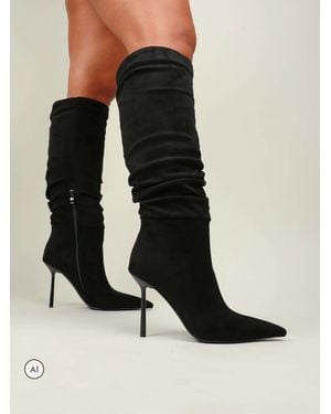 SIMMI Gidden Knee High Ruched Heeled Boots - Black
