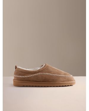 Next Tan Signature Suede Stitch Detail Slippers - Brown