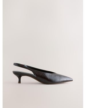 Next Extra Wide Fit Point Toe Low Slingback Kitten Heels Shoes - Natural