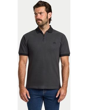 Raging Bull Short Sleeve Two Tone Zip Pique Polo Shirt - Black