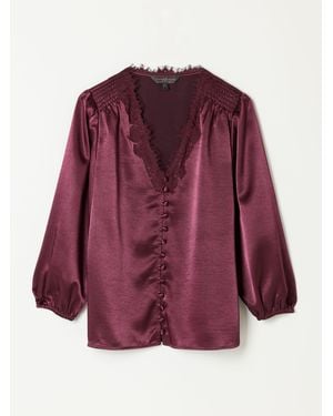 FatFace Fatface Betty Wine Petite Lace Trim Blouse - Purple