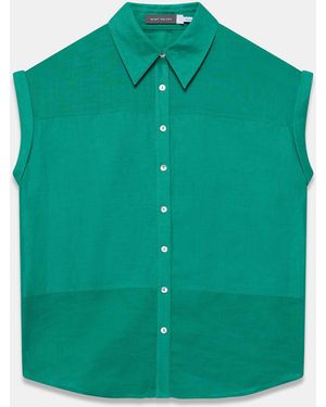 Mint Velvet Linen Blend Sheer Panel Shirt - Green
