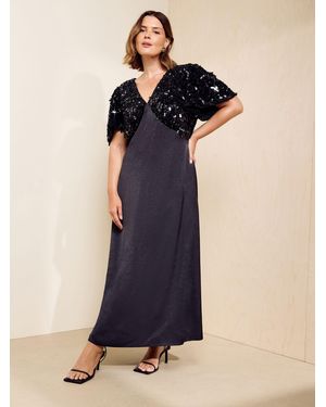 Friends Like These Curve Short Sleeve Sequin Satin Midi Dress - Blue