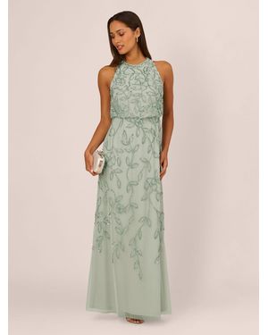 Adrianna Papell Blouson Bead Long Dress - Green