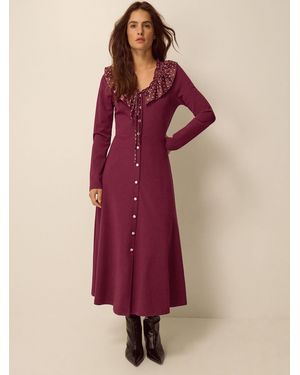Monsoon Jaz Polka Dot Collar Jersey Midi Dress - Purple