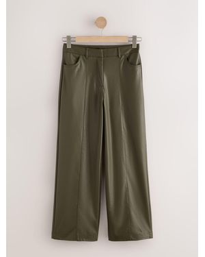 Next Faux Leather Textured Wide Leg Pants - Green