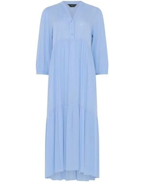 M Com Tiered Half Placket Maxi Dress - Blue