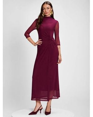 Jolie Moi High Neck Long Sleeve Mesh Maxi Dress - Red