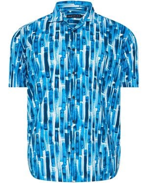 BadRhino Big & Tall Peached Short Sleeve Cuban Collar 100% Cotton Shirt - Blue