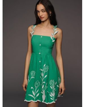 Anthropologie Maeve 3D Floral Sleeveless Midi Dress - Green