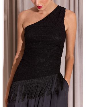 Lipsy Lace Fringe One Shoulder Top - Black