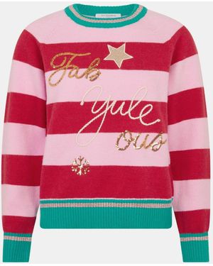 Accessorize Slogan Stripe Christmas Jumper - Red