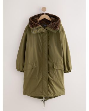 Next Parka With Animal Print Faux Fur Lining - Green