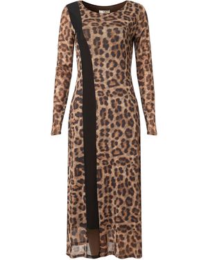 Jolie Moi Leopard Print Panel Insert Mesh Dress - Natural