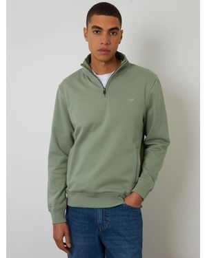 Threadbare Quarter Zip Neck Sweatshirt - Green
