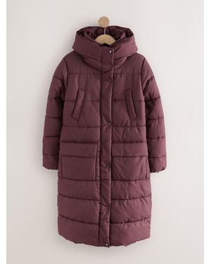 Next Shower Resistant Padded Hooded Longline Coat - Purple