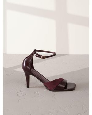 Next Signature Premium Leather Suede Square Toe Heeled Sandals - Natural