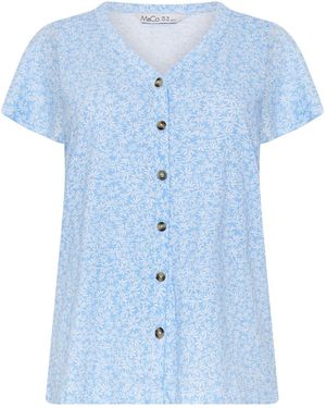 M Com Floral Print Cotton Frill Sleeve Shirt - Blau