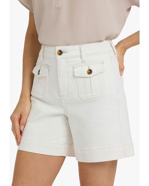NYDJ Berkyn Relaxed Denim Shorts With High Rise And Front Button Flap Pockets - Grey