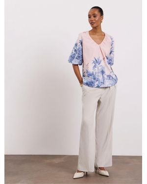 Joanna Hope Cotton Poplin Floral Blouse - White