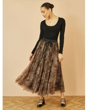 Yumi' Leopard Mesh Tulle Skirt - Brown