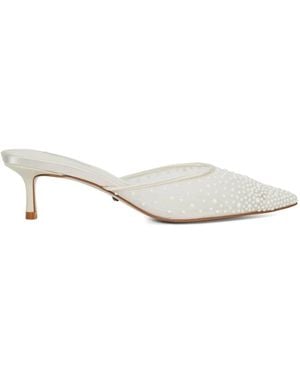 Dune Cuddling Bridal Mesh Kitten Mule Heels - White