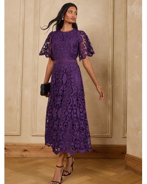 Love & Roses Lace Angel Sleeve Midi Dress - Purple