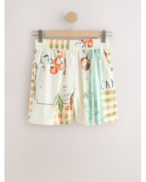 Next Ecru Tomato Print Linen Rich Summer Shorts - Natural
