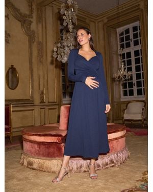 Seraphine Sweetheart Neckline Maternity And Nursing Maxi Dress - Blue