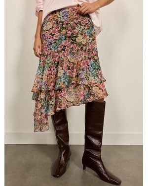 BHOEM Asymmetric Floral Ruffle Midi Skirt - Multicolor