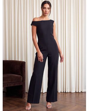 Roman Asymmetrical Bardot Jumpsuit - Black
