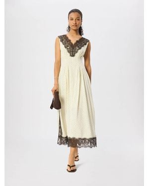 Whistles Lace V-Neck Spot Midi Dress - Natural