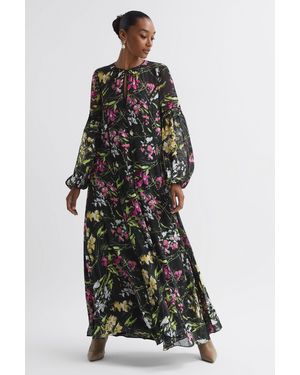 Florere Print Sleeve Midi Dress, & Camel - Black