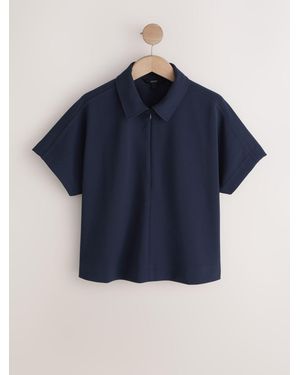 Next Short Sleeved Polo Zip Top - Blue