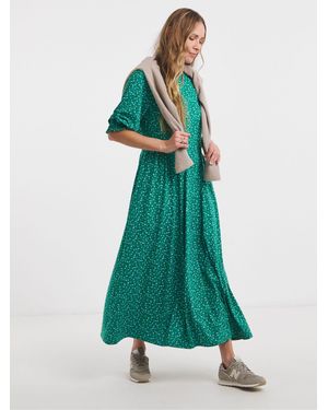 JD Williams Soft Touch 3/4 Sleeve Seam Detail Smock Dress - Green