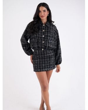 Amy Lynn Marnie Sequin Boucle Cropped Jacket - Black
