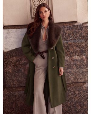 Lipsy Petite Fur Collar Longline Belted Coat - Brown